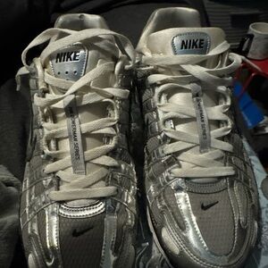 Nike P-6000 Men's Metallic Silver and White Sneakers